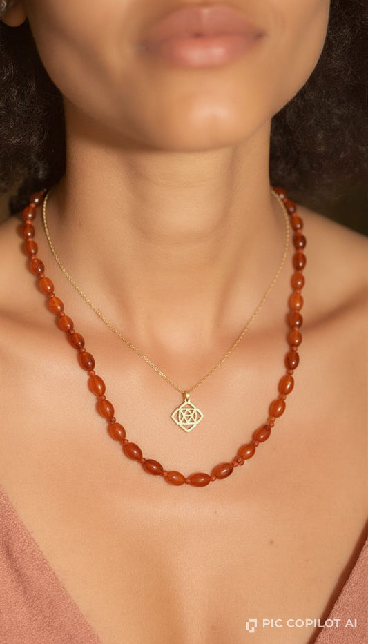 Solstice Layered Carnelian Beaded & Geometric Gold Pendant Necklace Set