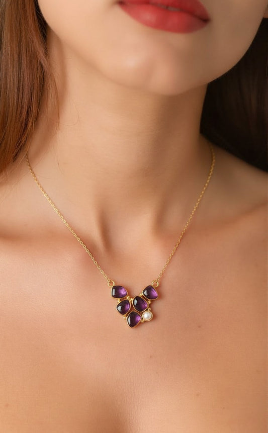 Amethyst Bloom Pendant Necklace with Freshwater Pearl Accent