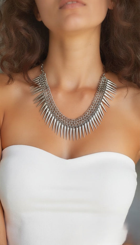 Silver Spike Statement Necklace