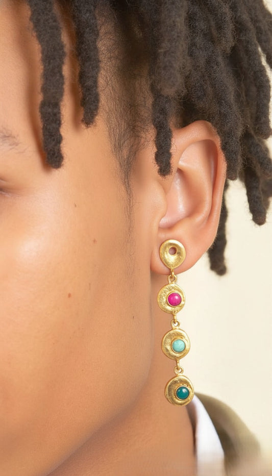 Multicolor Gemstone Drop Earrings – Handcrafted Antique Gold Finish