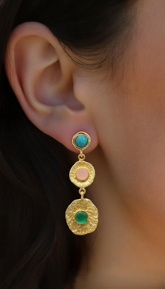 Textured Multi-Stone Gold-Tone Drop Earrings