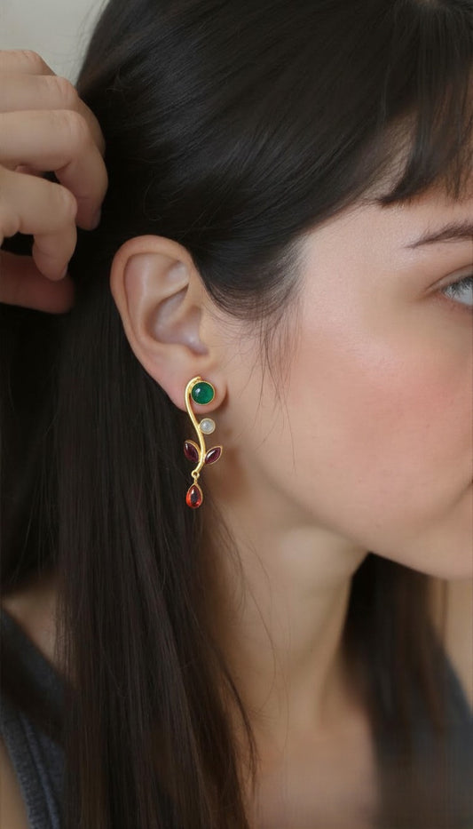 Botanical Multi-Color Gemstone Drop Earrings