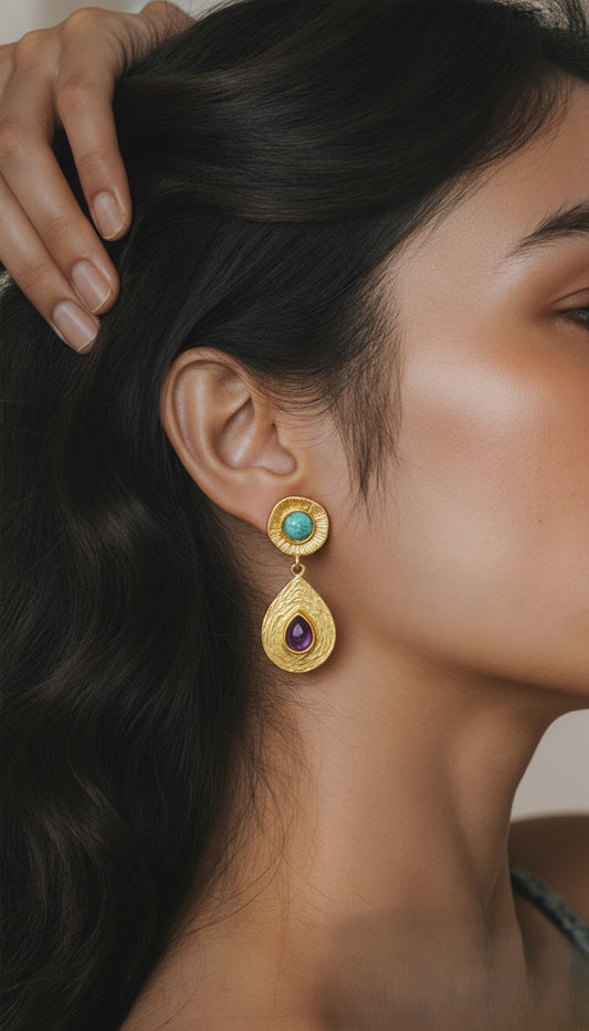 Celestial Teardrop Textured Gold-Tone Statement Earrings