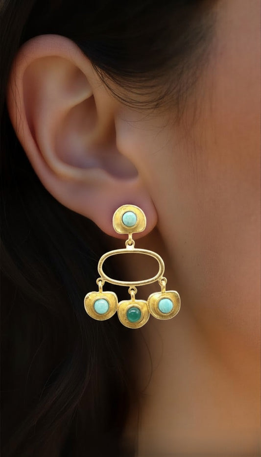Turquoise & Green Multi-Stone Geometric Drop Earrings