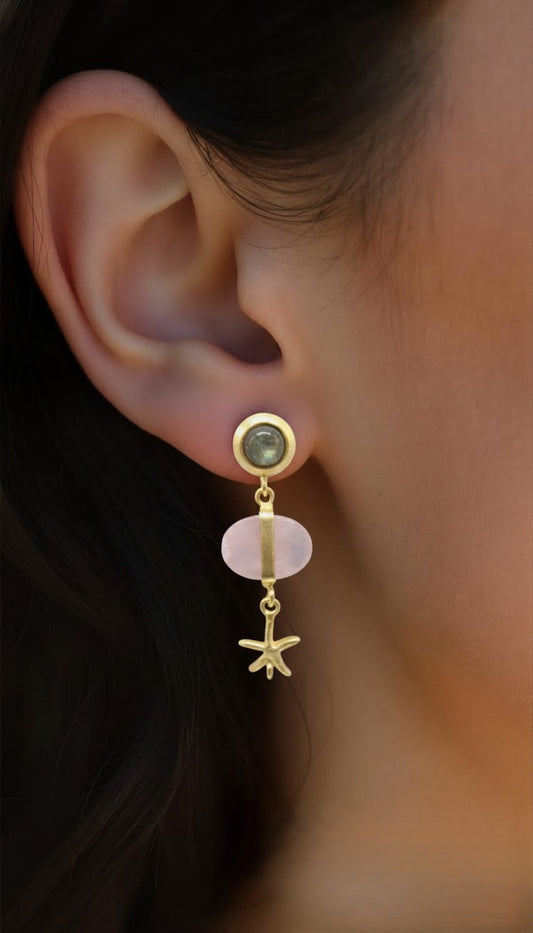 Rose Quartz & Labradorite Starfish Drop Earrings