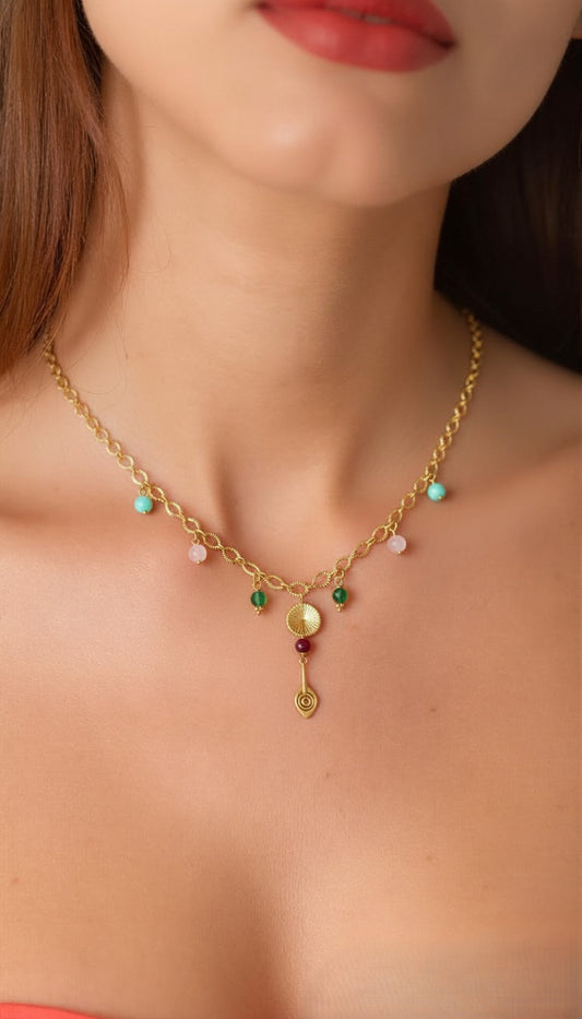 Textured Gold Multi-Bead Charm Necklace