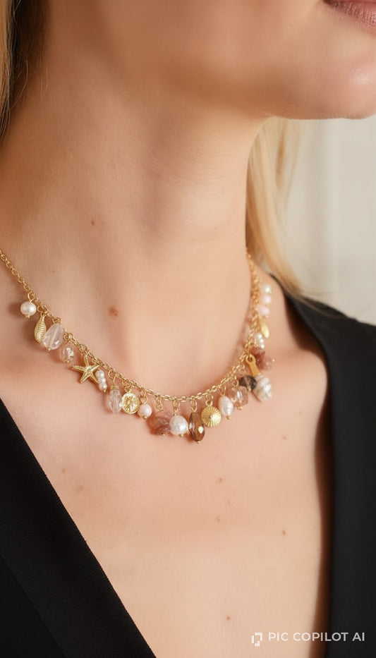 The Golden Solstice Freshwater Pearl & Coastal Charm Necklace