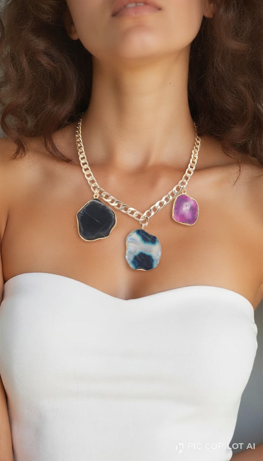 The Astraea Raw Agate Sliced Gemstone Chain Necklace