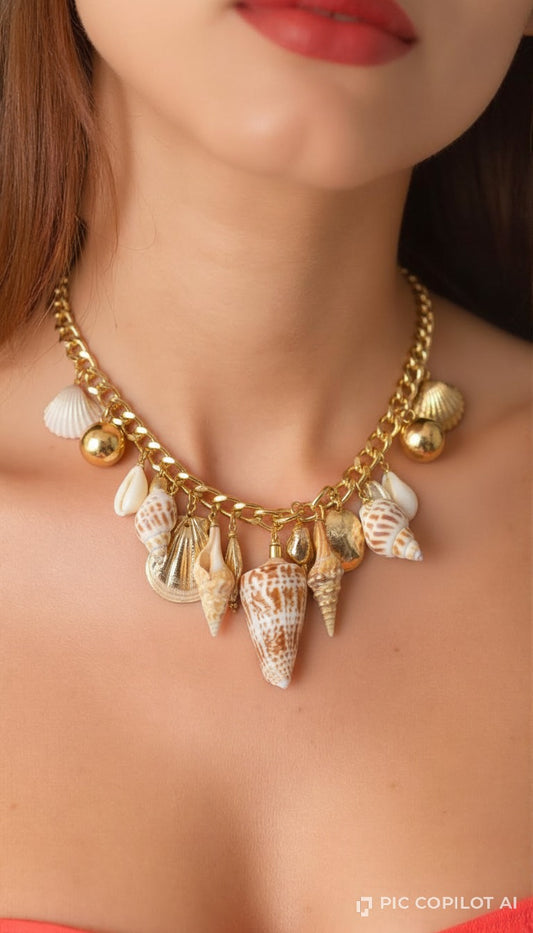 Golden Shell & Conch Statement Necklace – Coastal Charm Collection