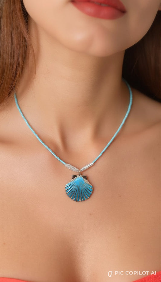 Ocean Breeze Turquoise Bead & Seashell Necklace