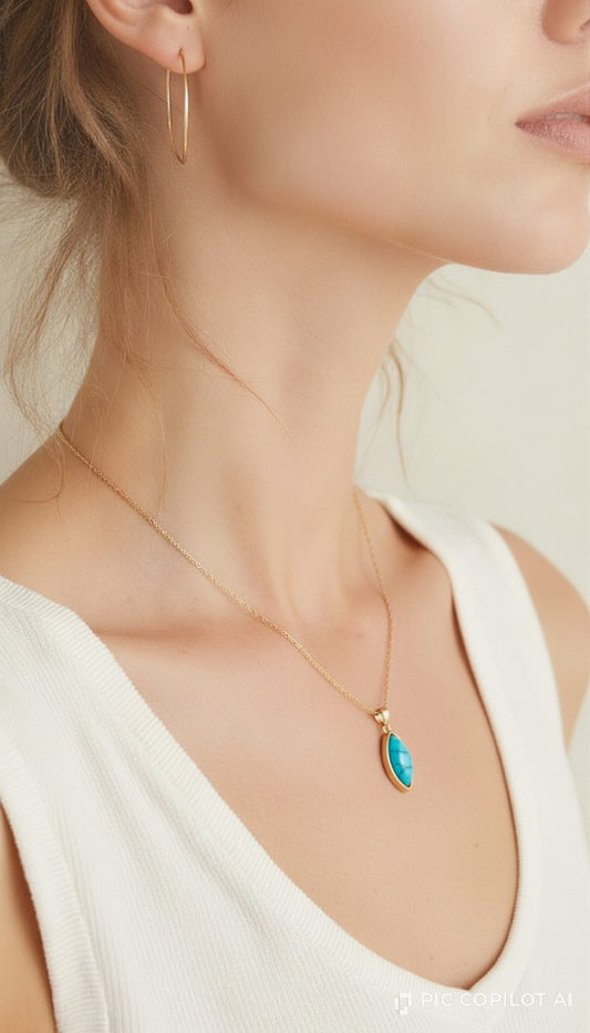 Turquoise Teardrop Pendant Necklace – Gold-Finish Minimalist Statement Jewelry