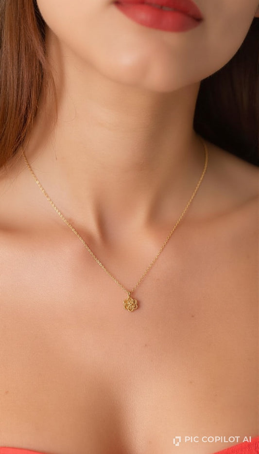 Handcrafted Gold Dainty Filigree Floral Pendant Necklace
