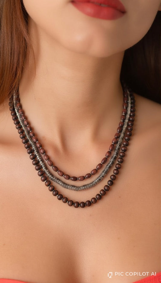 Bohemian Terracotta & Pewter Multi-Strand Statement Necklace
