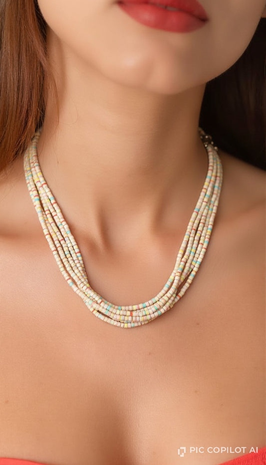 Handcrafted Pastel Heishi Bead Multi-Strand Layered Necklace