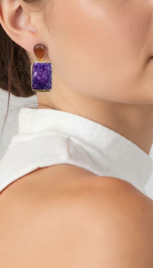 Royal Amethyst Druzy & Citrine Drop Earrings