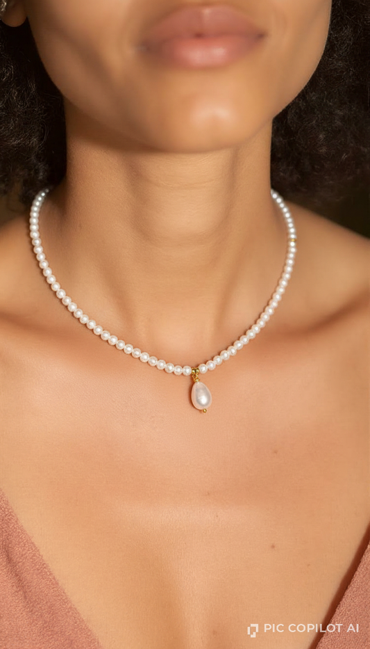 Handcrafted Petit Pearl Strand with Baroque Drop Pendant